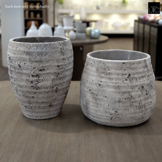 Olya Textured Barrel-Style Cement Planter