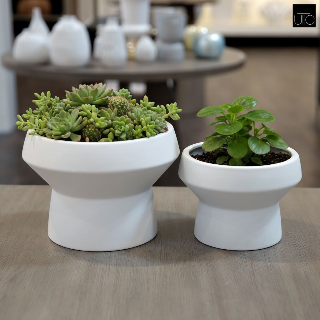 Roza Architectural Pedestal Ceramic Planter (Set of 2)