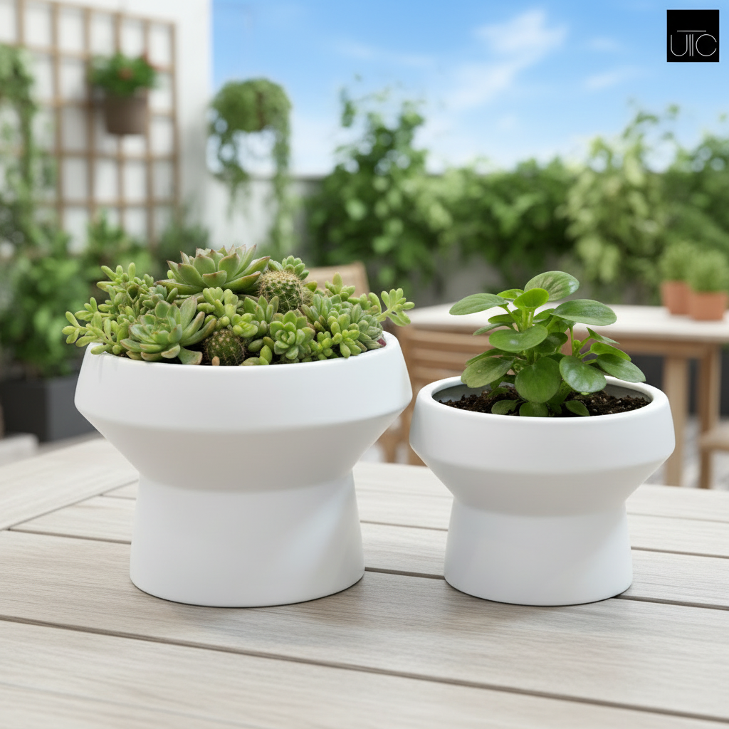 Roza Architectural Pedestal Ceramic Planter (Set of 2)