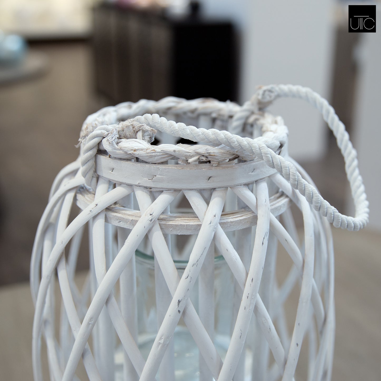 Yuli Bamboo Lantern with Rope Handle and Glass Candle Holder Insert