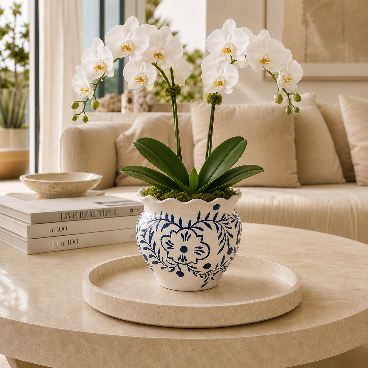 Chloe Chinoiserie Ruffled Rim Ceramic Planter - Small