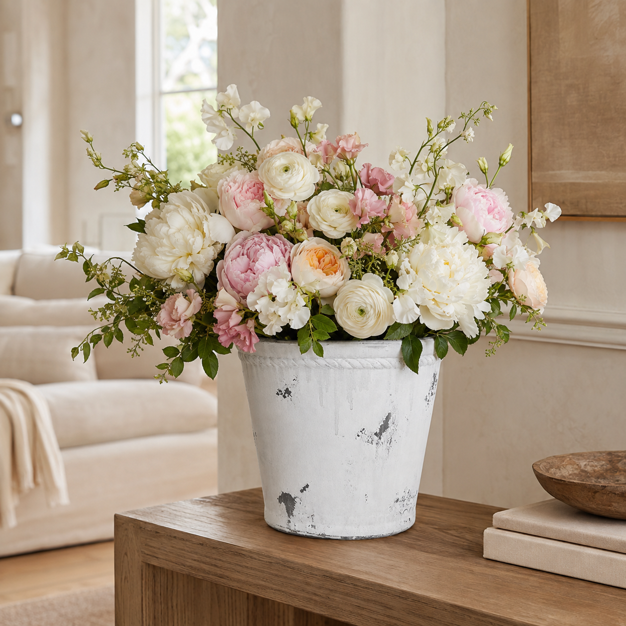 Terracotta Round Pot White-11.00"H