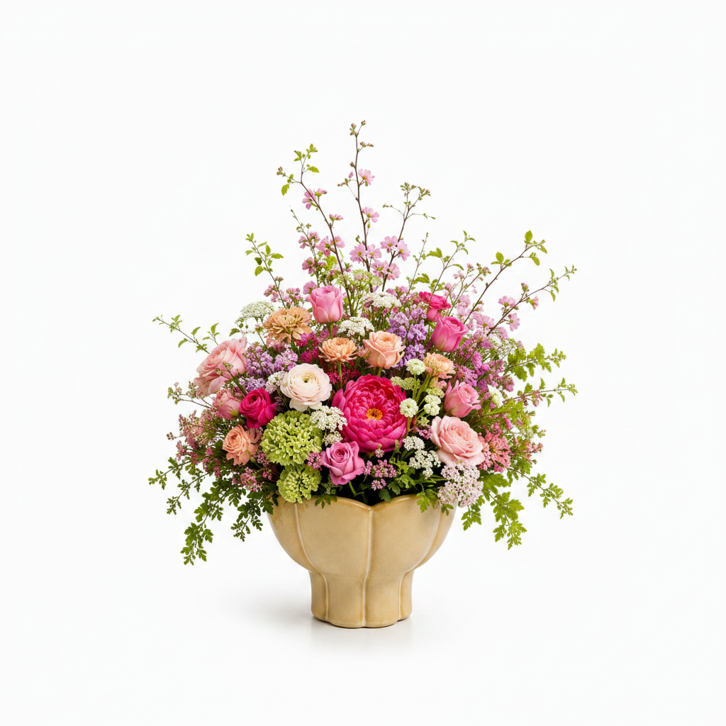 Phoenix Scalloped Lotus Pedestal Ceramic Planter - Beige