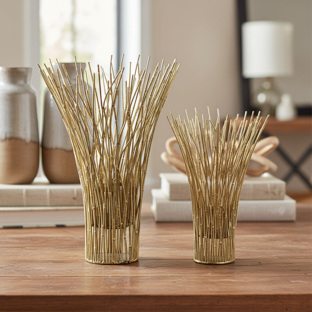 Temma Metal Bamboo Candle Holder Set (Set of 2)