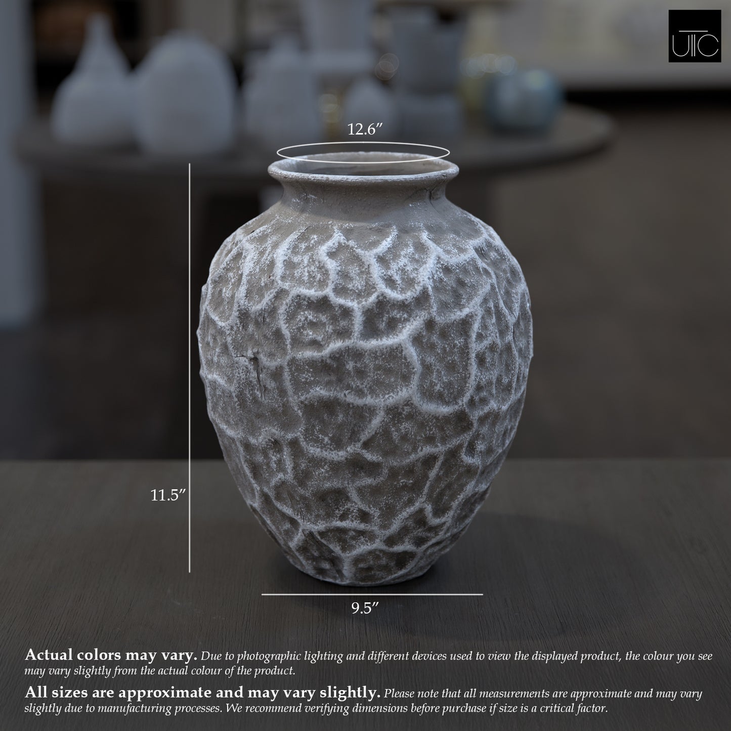 Yeva Ovoid Cement Vase with Diamond-Lattice Texture