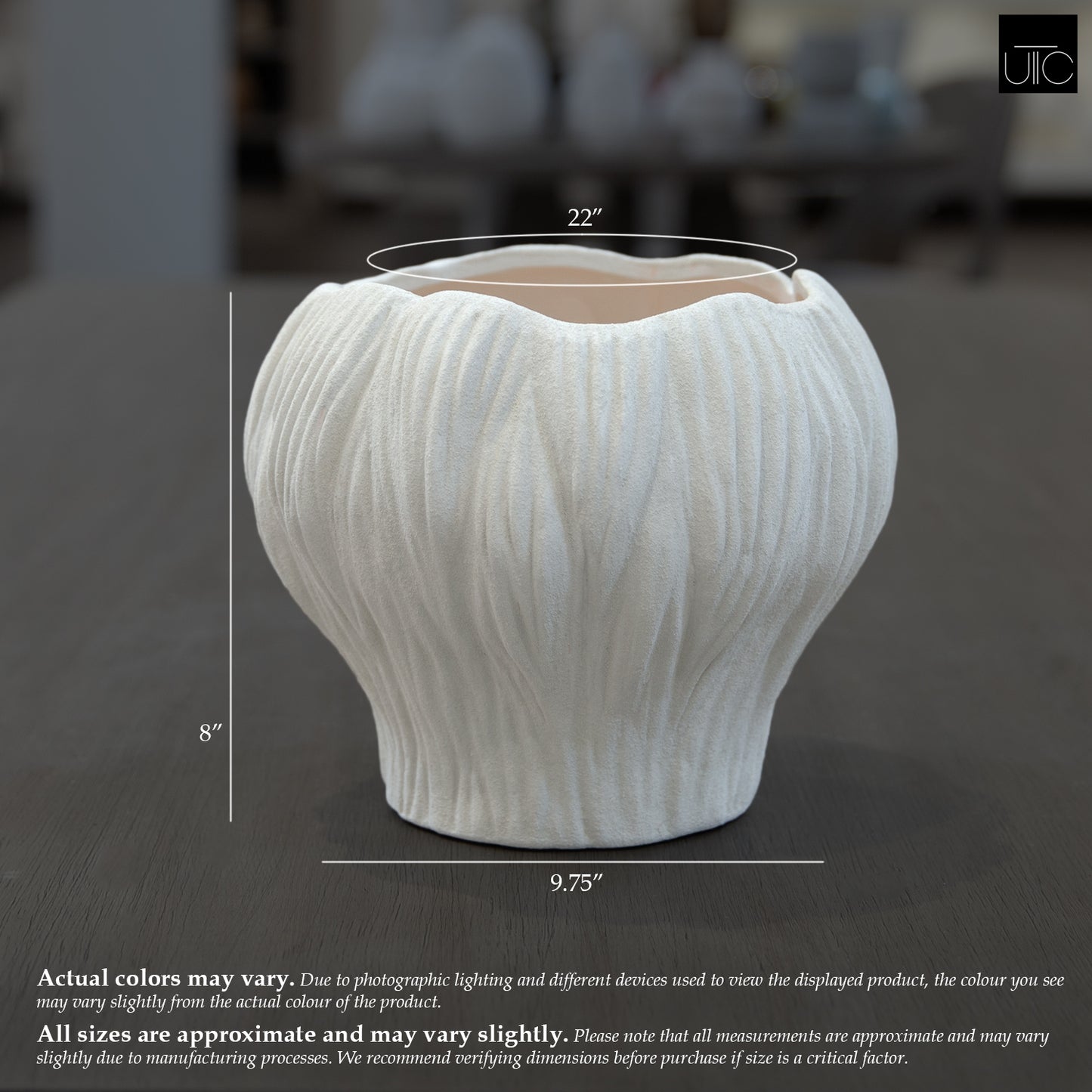 Aliona Bulbous Clay Planter with Wavy Rim & Vertical Ridges