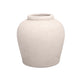 A solid gray terracotta vase with a rounded shape and no visible patterns or text.