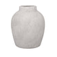 A solid gray terracotta vase with a rounded shape and no visible patterns or text.