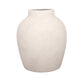 A solid gray terracotta vase with a rounded shape and no visible patterns or text.