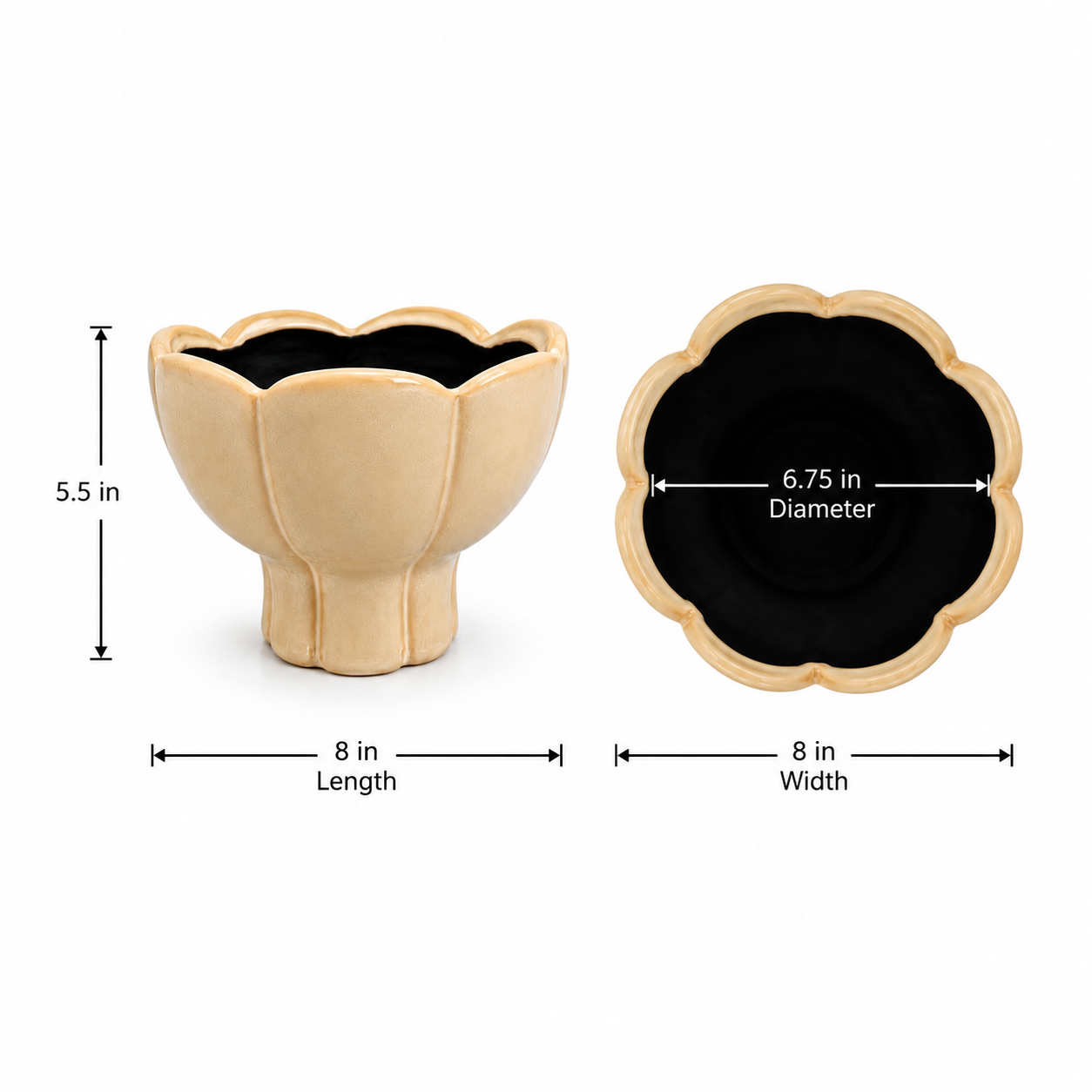 Phoenix Scalloped Lotus Pedestal Ceramic Planter - Beige