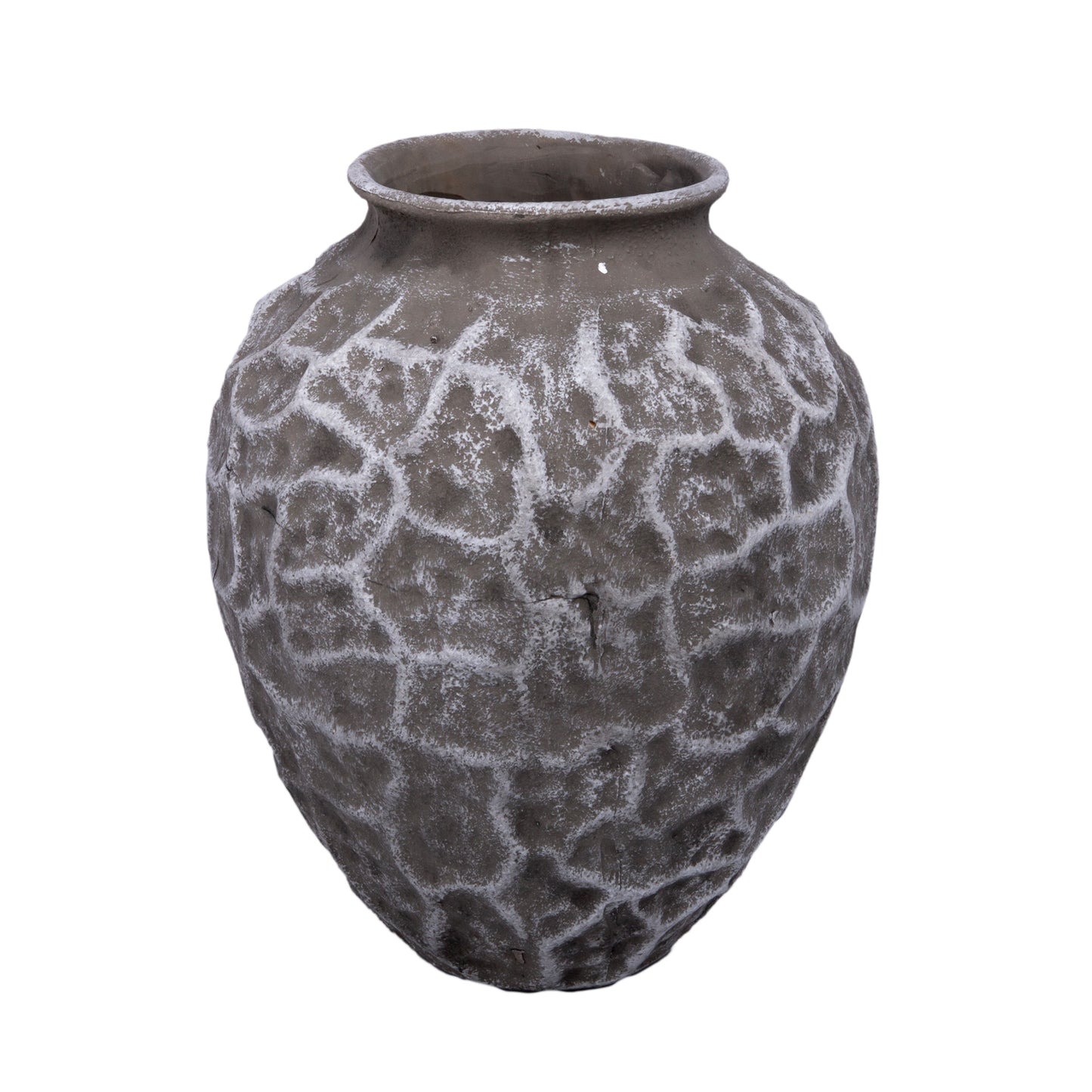 Yeva Ovoid Cement Vase with Diamond-Lattice Texture