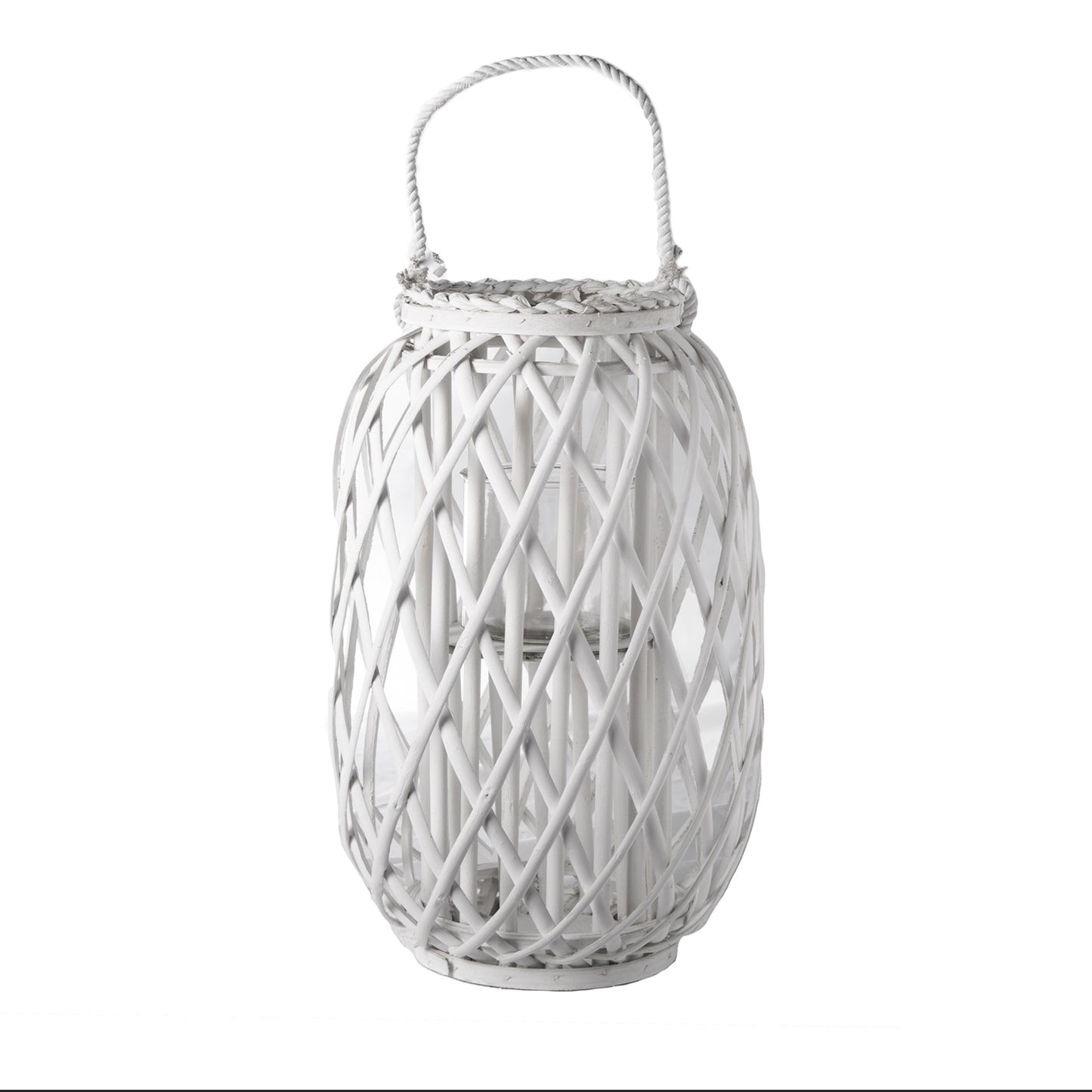 Yuli Bamboo Lantern with Rope Handle and Glass Candle Holder Insert