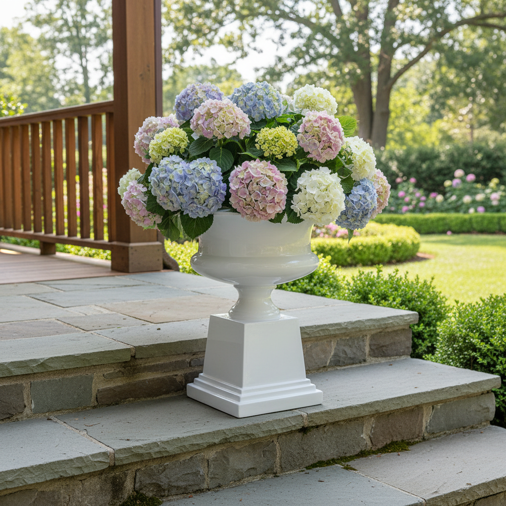 Aluna Classical Campagna Fiberglass Urn Planter with Pedestal