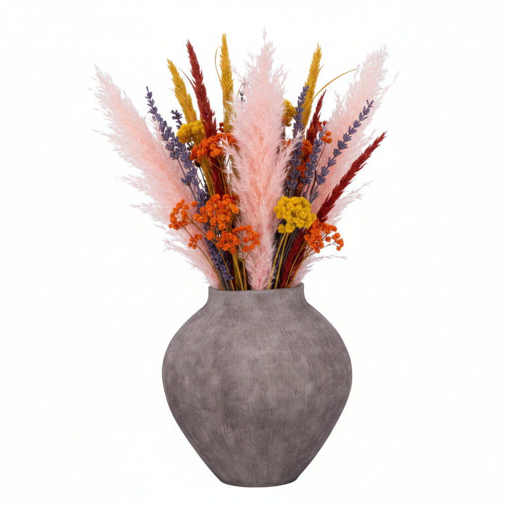 Pavati Handcrafted Egg-Shaped Terracotta Vase with Ribbed Texture