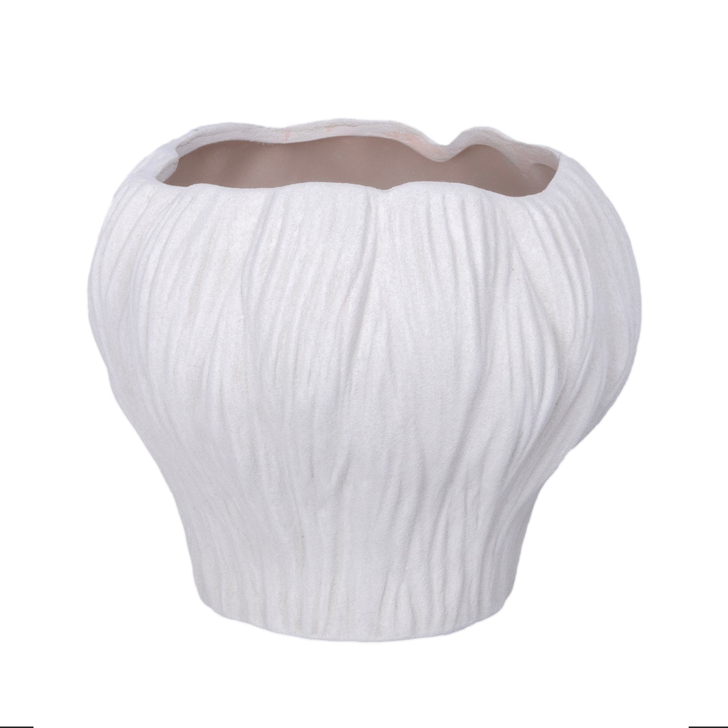 Aliona Bulbous Clay Planter with Wavy Rim & Vertical Ridges