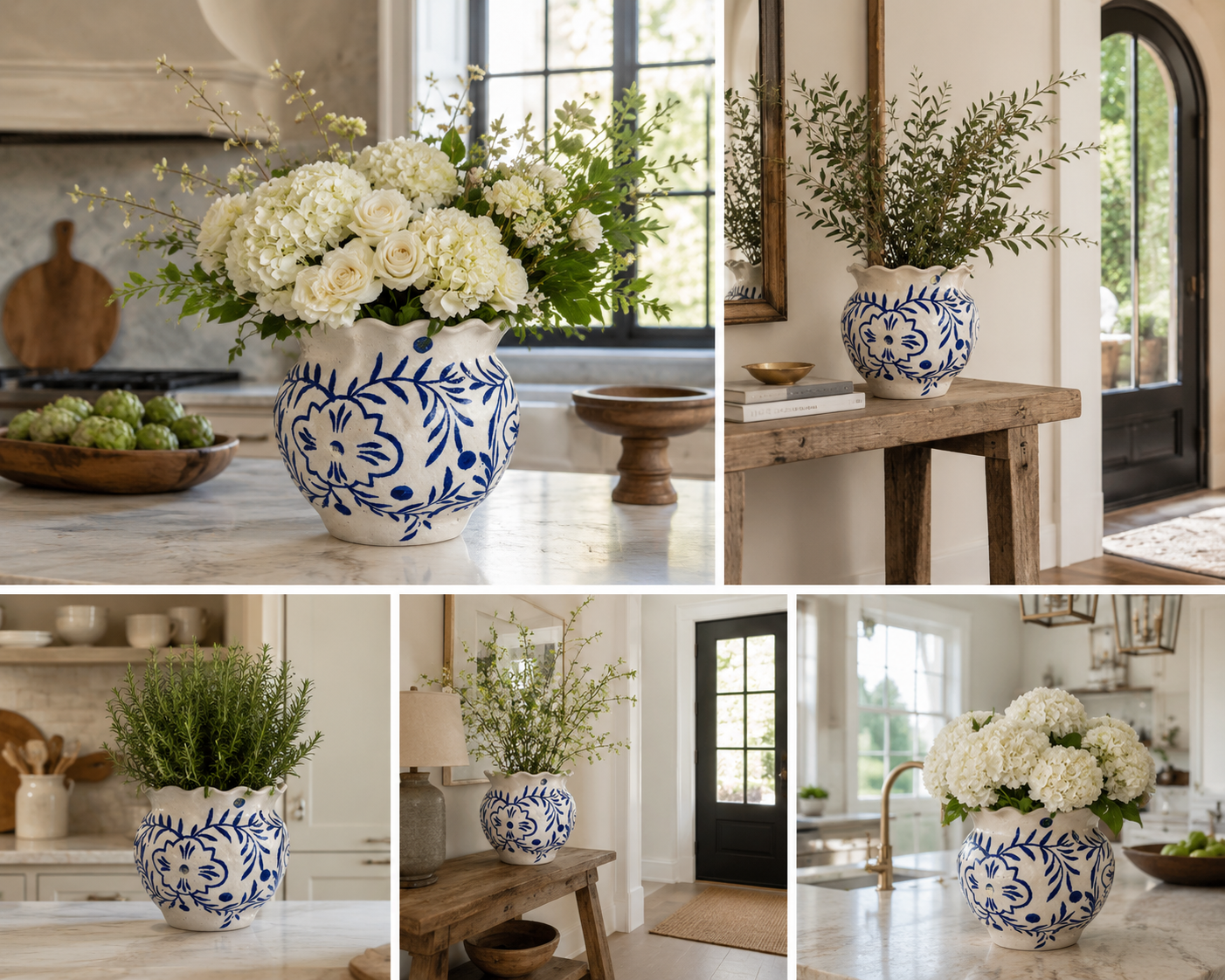 Chloe Chinoiserie Ruffled Rim Ceramic Planter - Small
