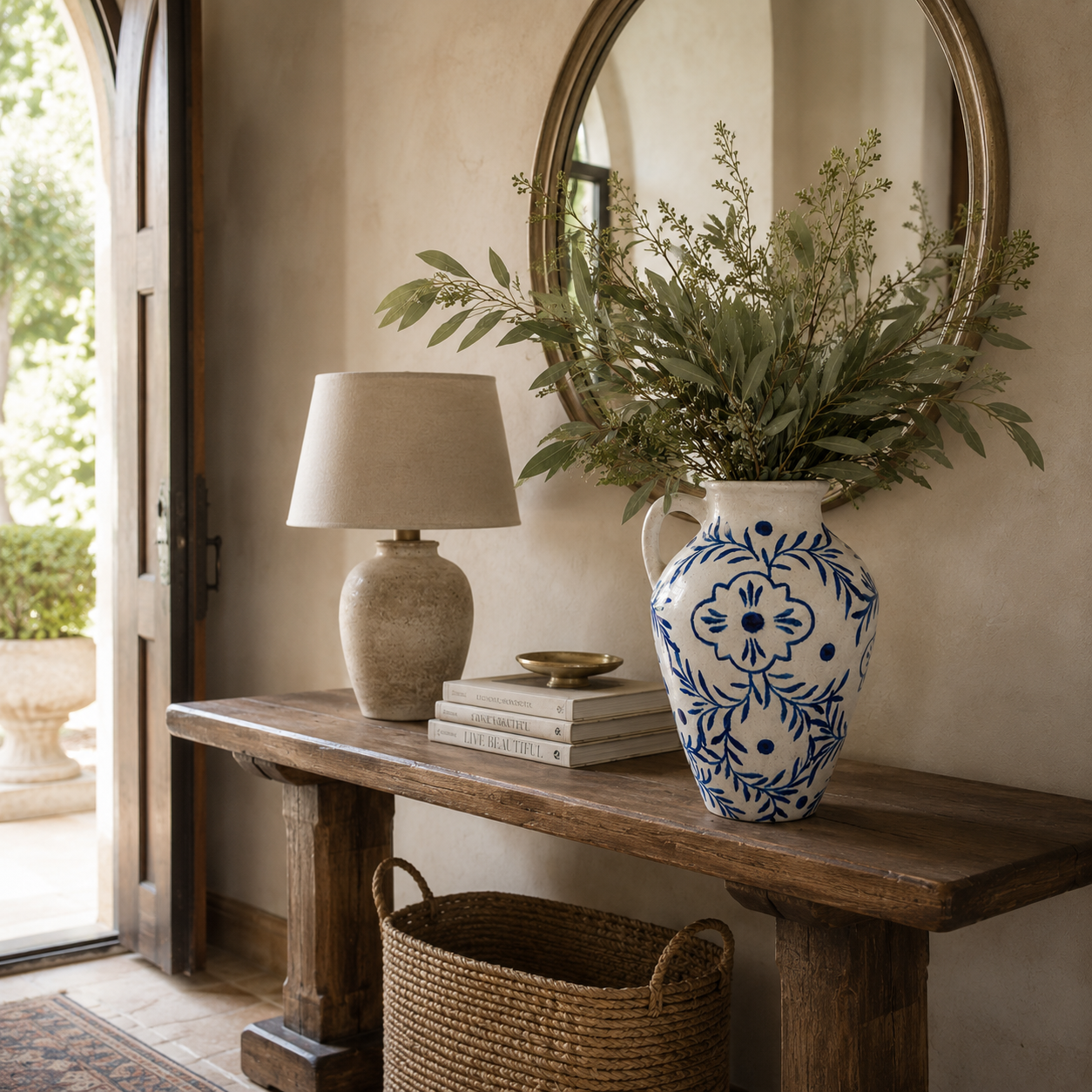 Ami Chinoiserie Single-Handled Ceramic Vase