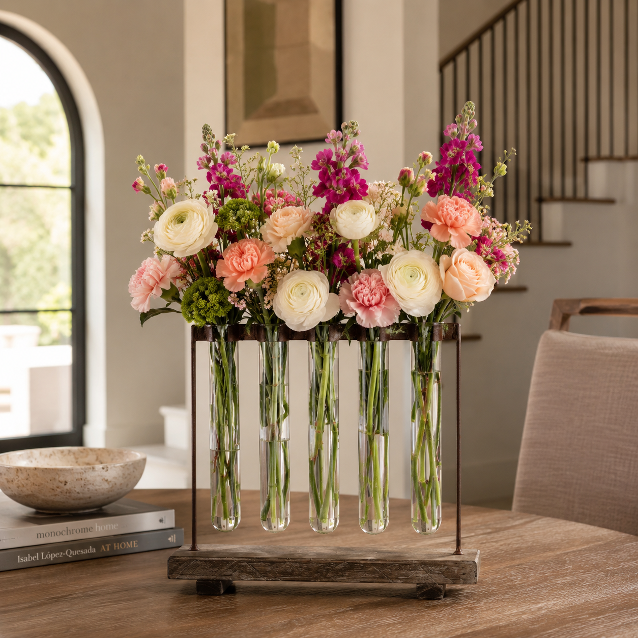 Jaelyn Metal Clustered Hanging Bud Vase Holder with Glass Tubes