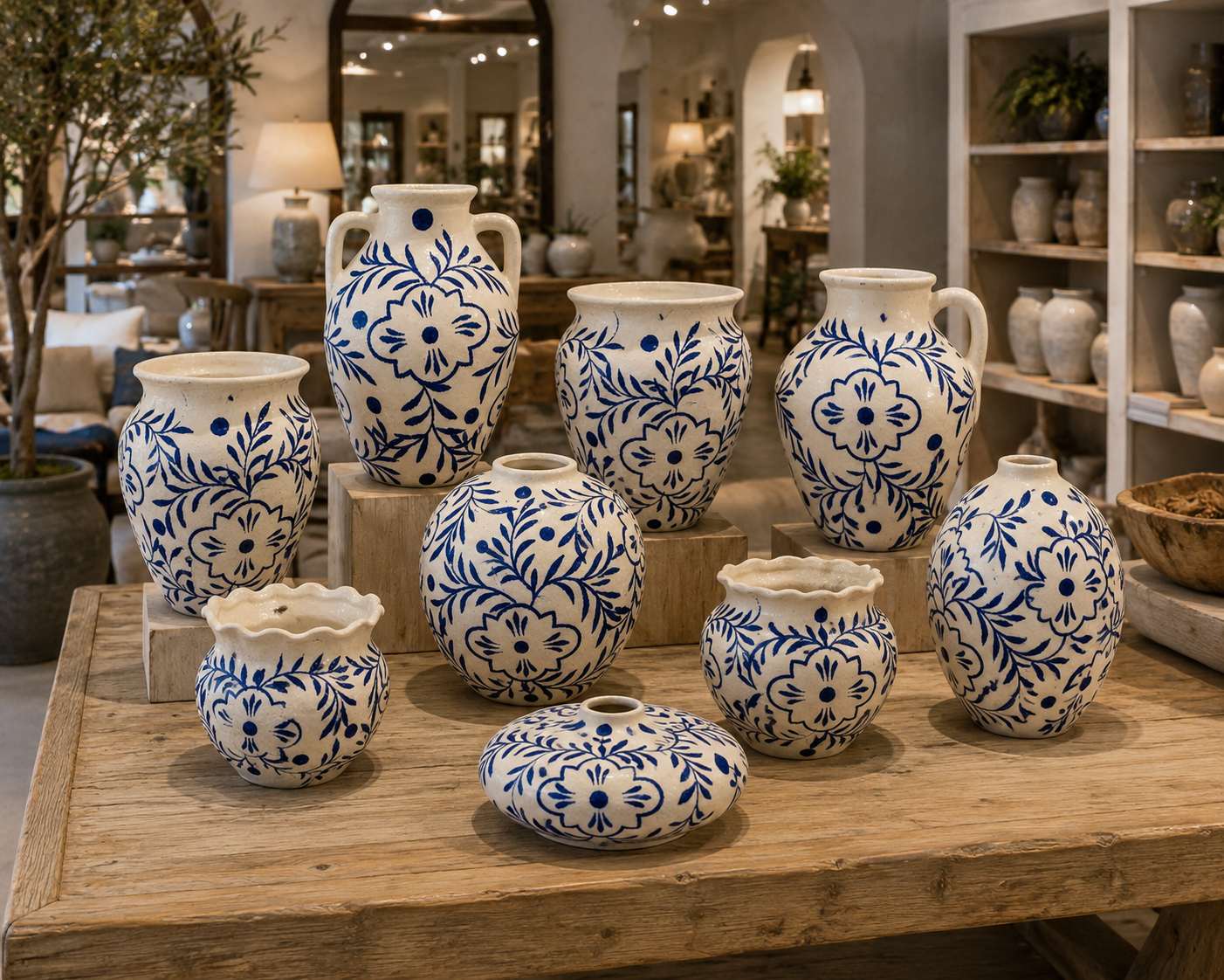 Dina Classic Chinoiserie Ceramic Handled Vase