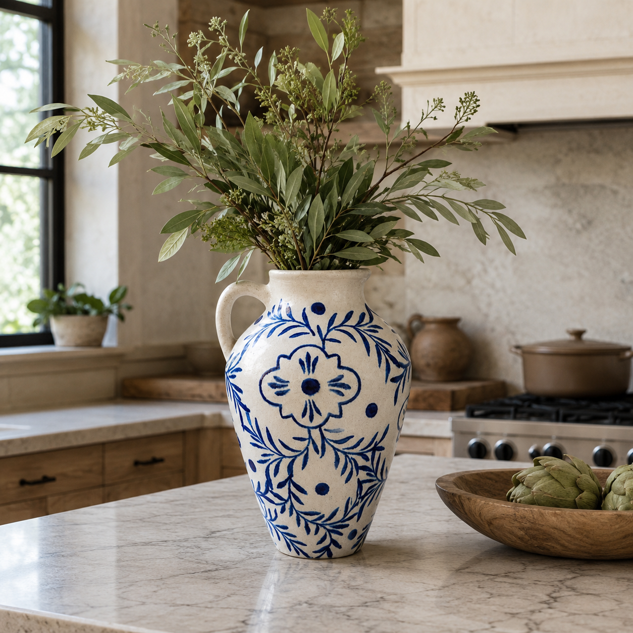Ami Chinoiserie Single-Handled Ceramic Vase