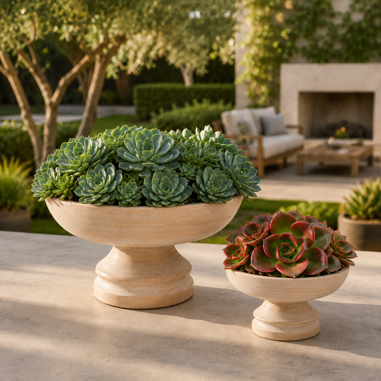 Ingrid Pedestal Cement Bowl Planter