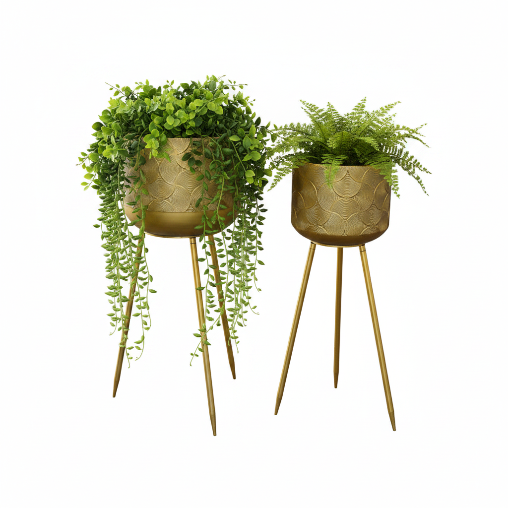 Lola Metal Planter Set with Tripod Stand (Set of 2)