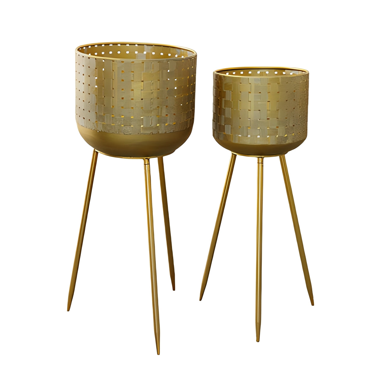 Lola Metal Planter Set with Tripod Stand (Set of 2)
