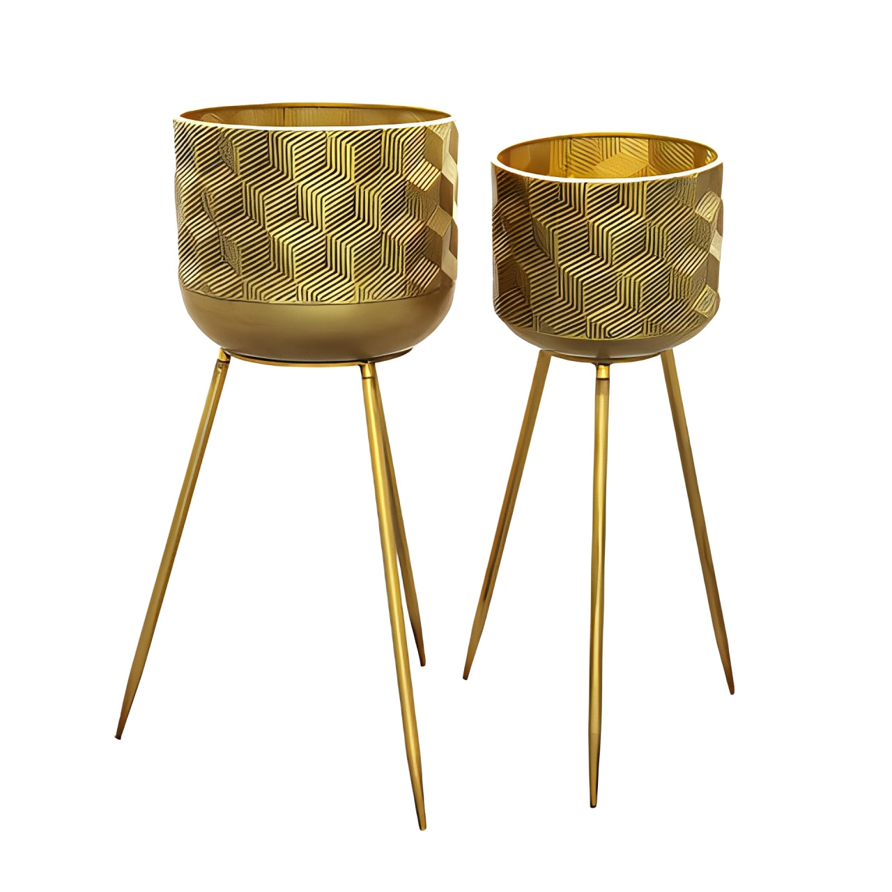 Lola Metal Planter Set with Tripod Stand (Set of 2)