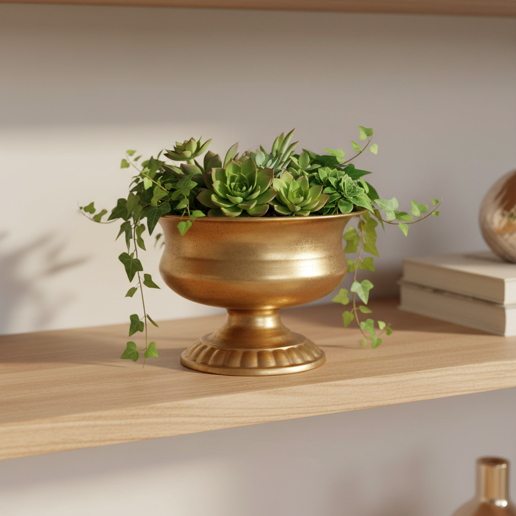 Thea Gold Metal Urn Planter