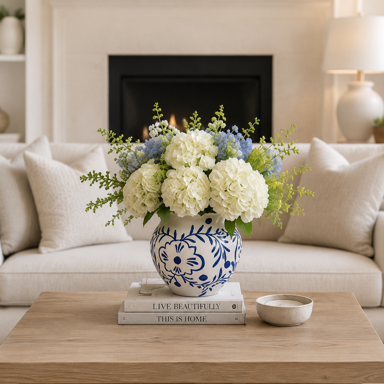 Chloe Chinoiserie Ruffled Rim Ceramic Planter - Large