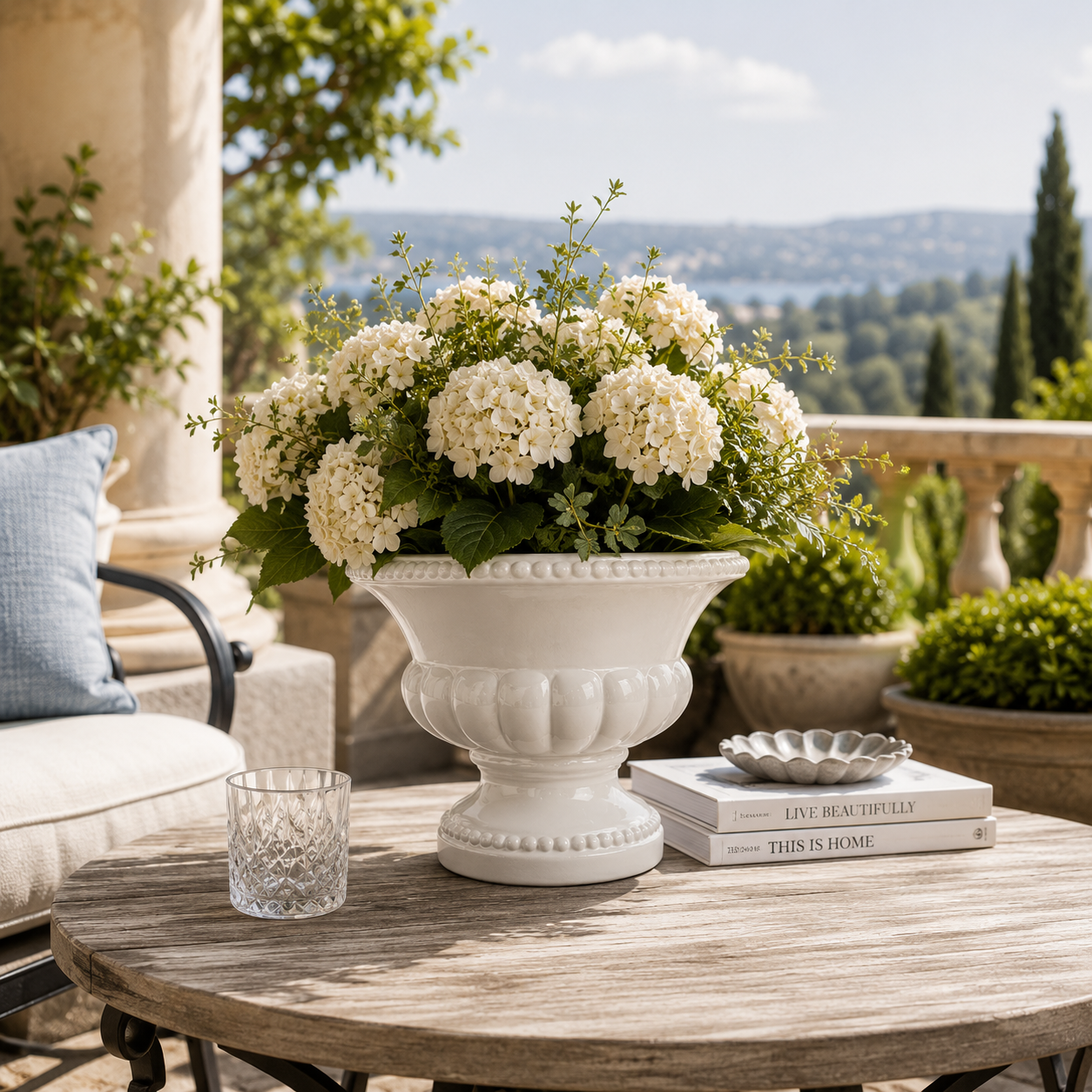 Alanis Pedestal Urn Ceramic Planter - White