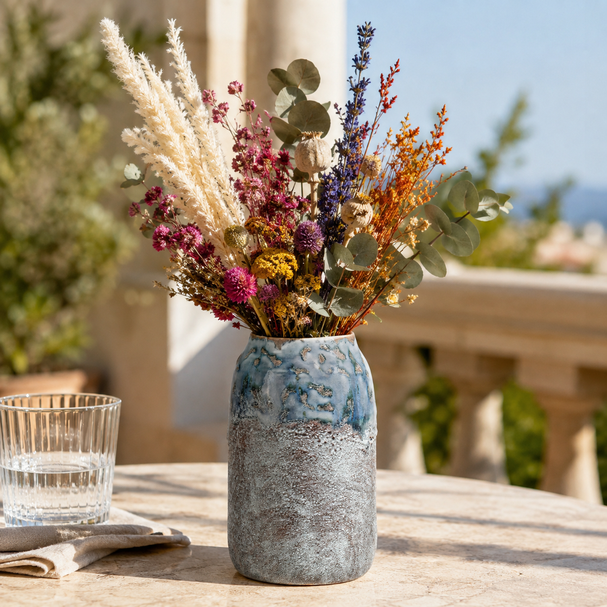 Arya Ceramic Round Vase with Sculpted Rim