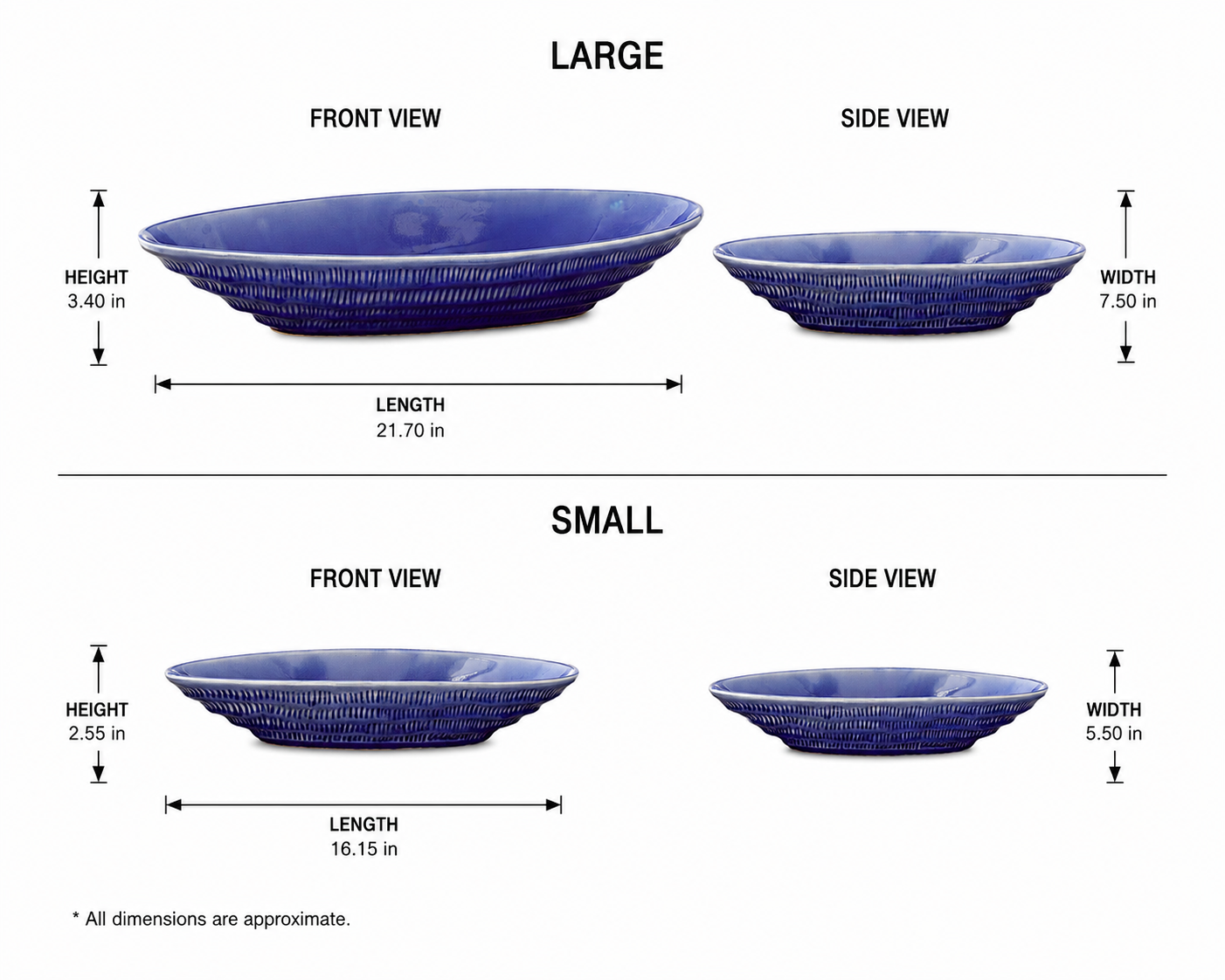 Braylin Ceramic Reactive Glaze Boat Tray Set (Set of 2)