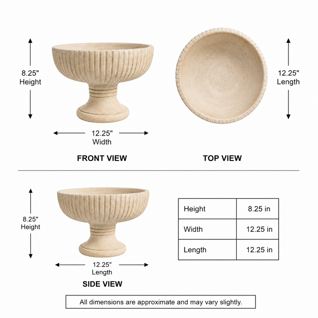Briary Fluted Pedestal Cement Bowl Planter - Large