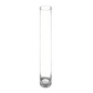 A tall, slender clear glass vase with a cylindrical shape and a small circular base, shown against a plain white background.