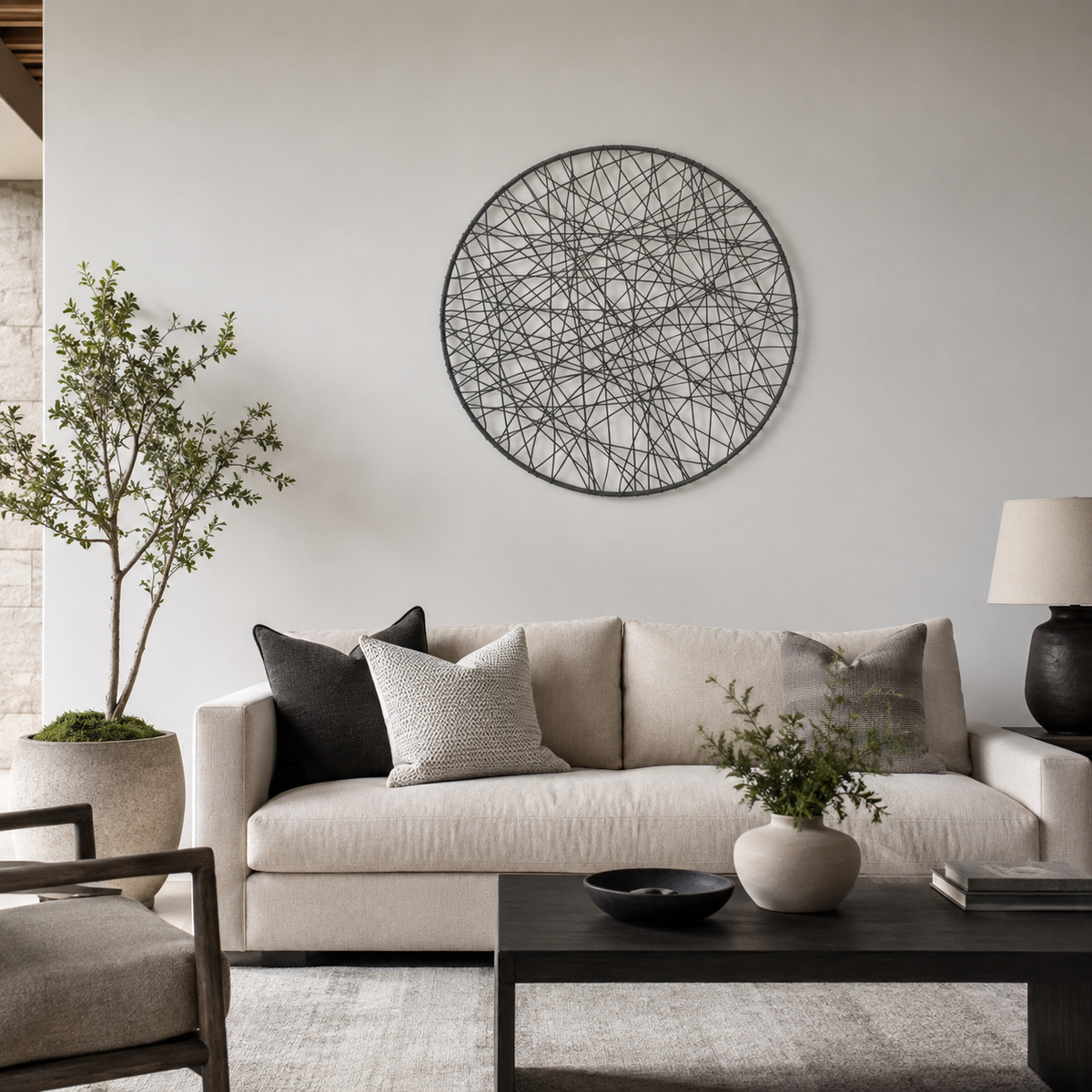 Cali Abstract Line Metal Round Wall Art