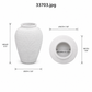 White textured ceramic vase shown with dimension callouts: height 9.75 inches, width 7.