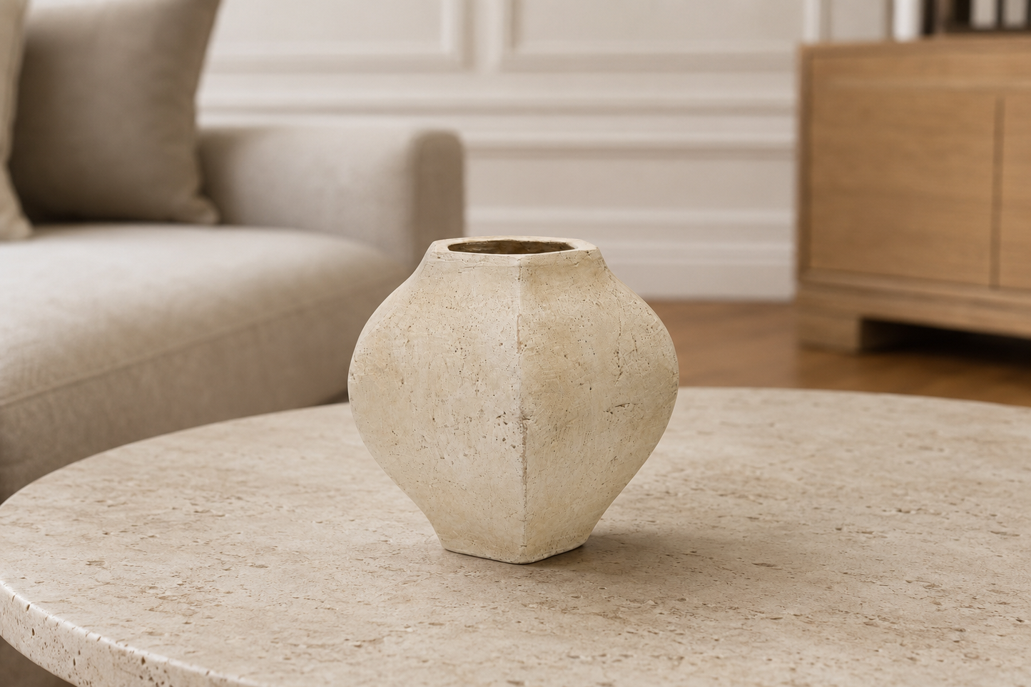 Prestyn Handcrafted Faceted Terracotta Vase with Sculptural Form