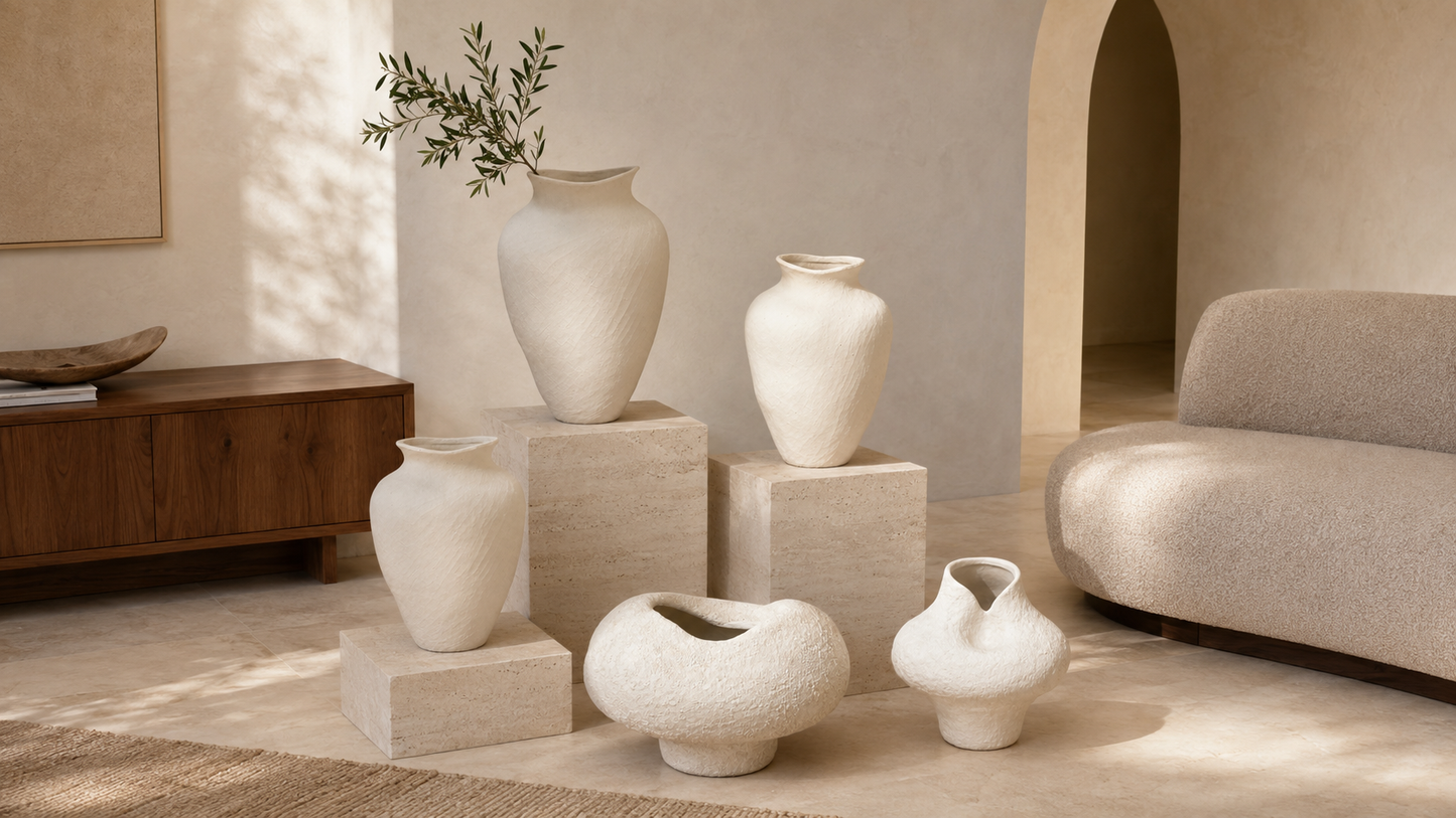 River Handcrafted Textured Urn Vase with Wavy Rim