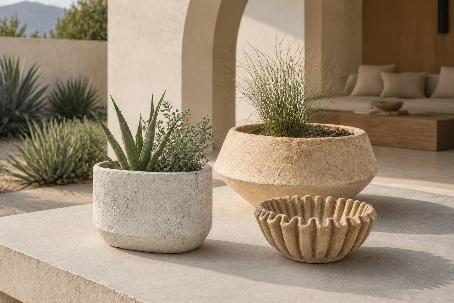 Rena Fluted Cement Bowl Planter
