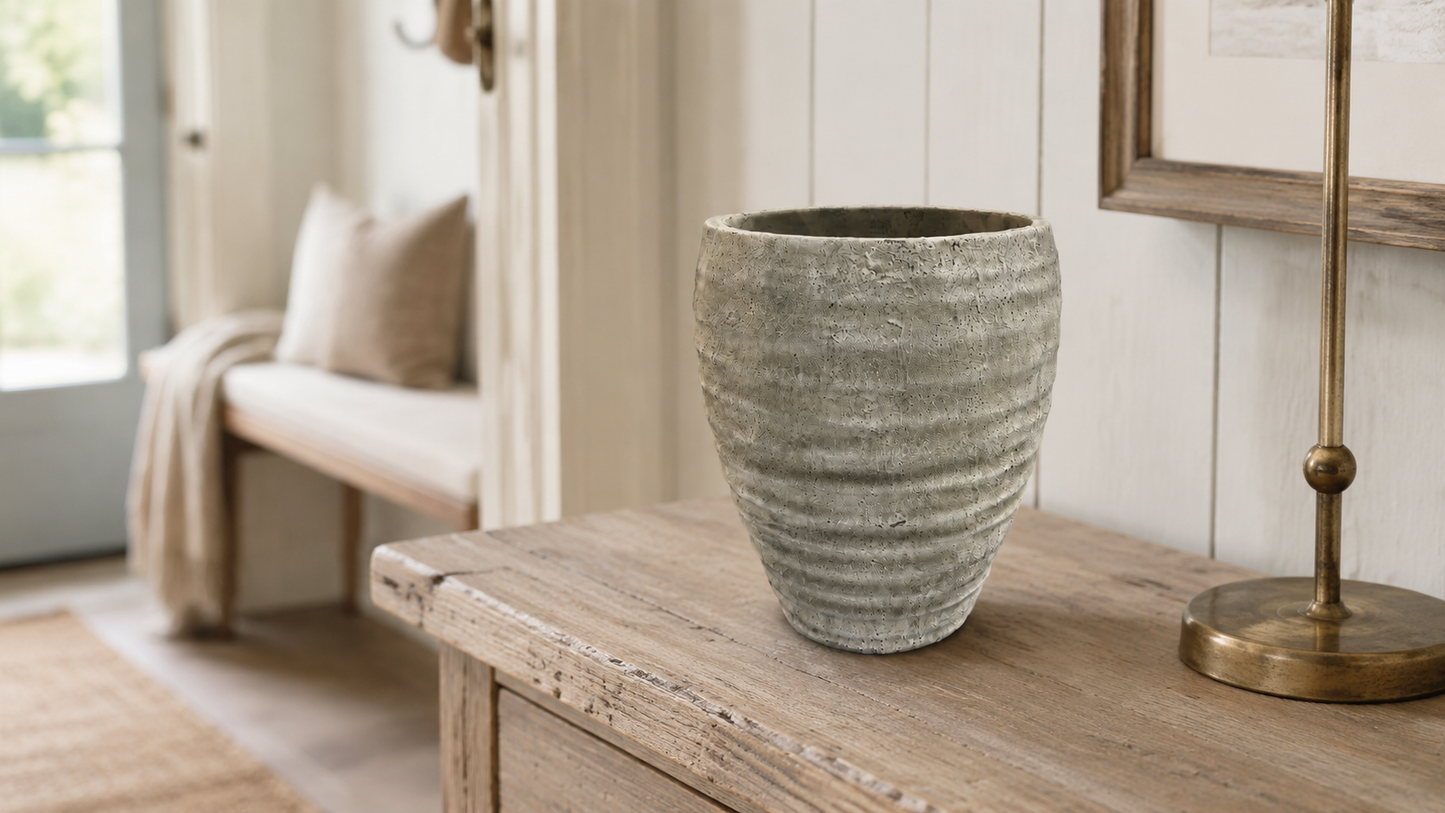 Olya Textured Barrel-Style Cement Planter