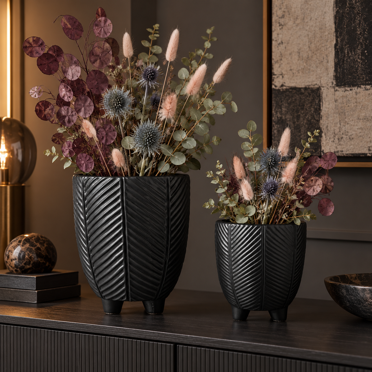 Chevron Pots with Stand Set (Set of 2)