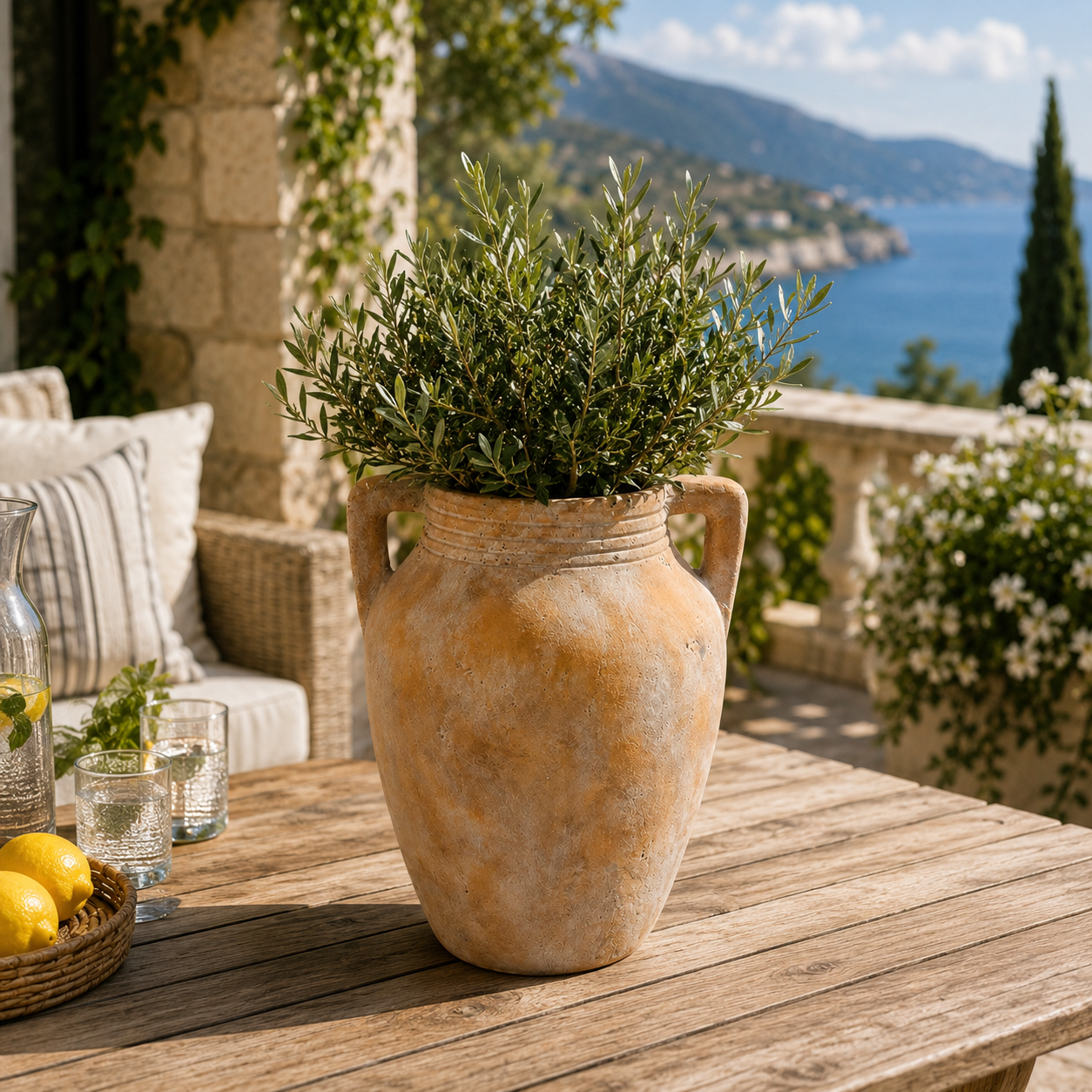 Dahlia Double-Handled Ceramic Urn Vase