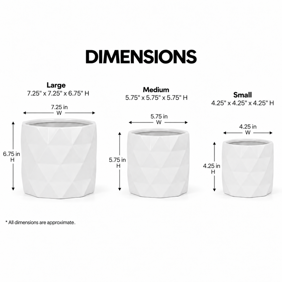 Dagen Diamond Embossed Ceramic Pot Set (Set of 3)