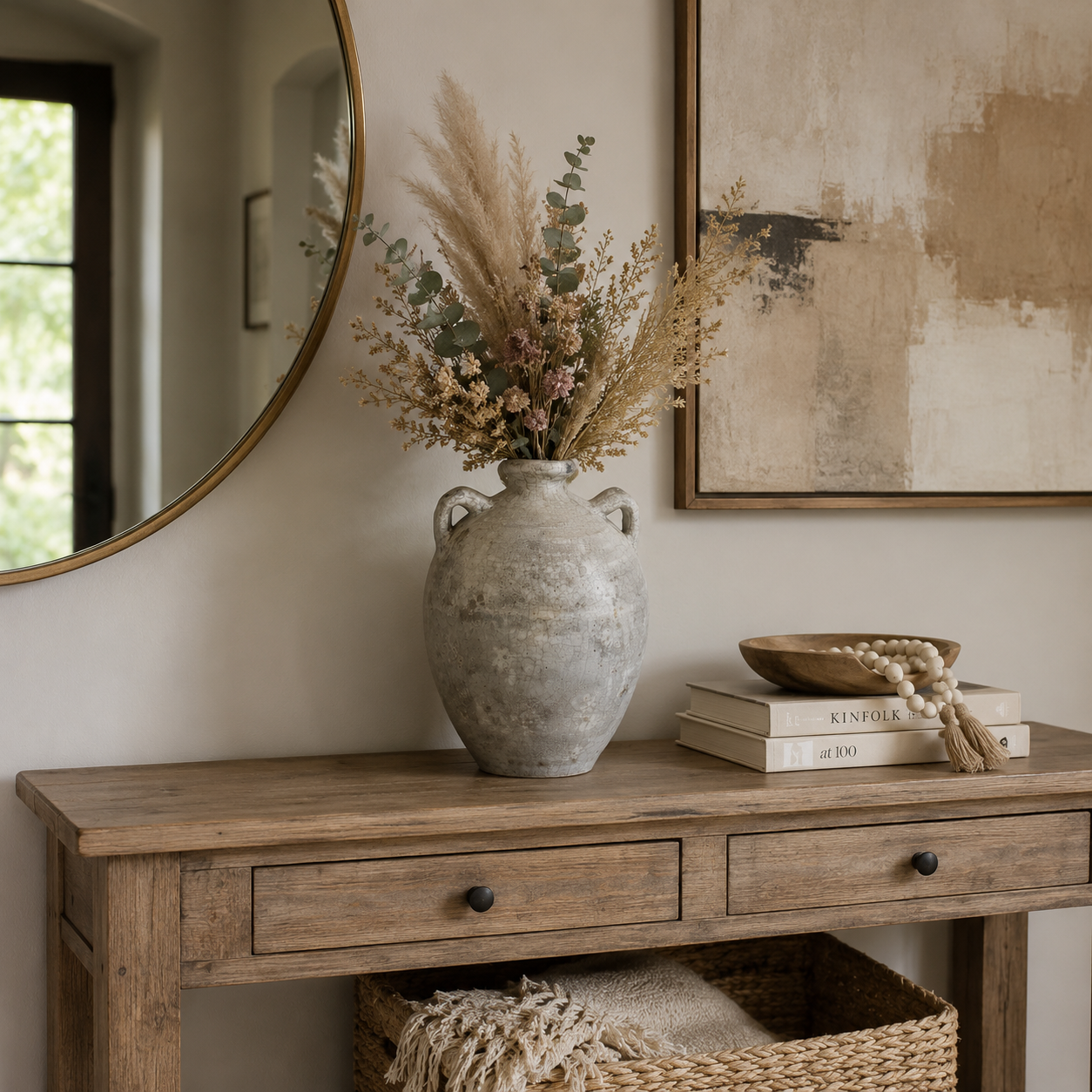 Delphine Weathered Ceramic Vase with Arched Handles