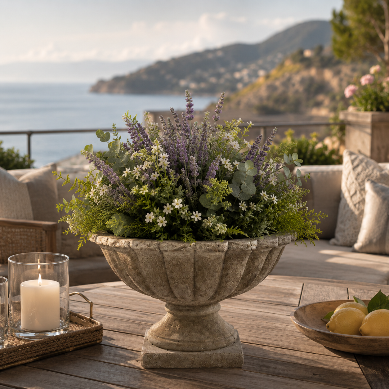 Denise Fluted Pedestal Cement Bowl Planter