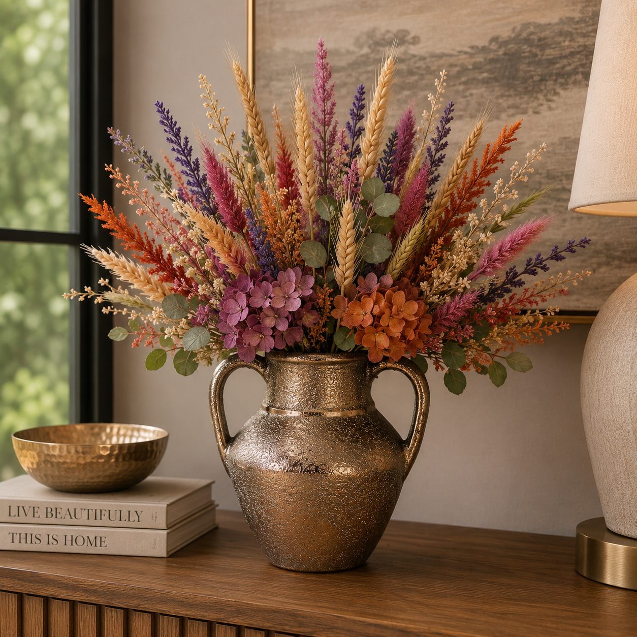 Dorli Ceramic Amphora Vase with Decorative Handles & Lava Texture