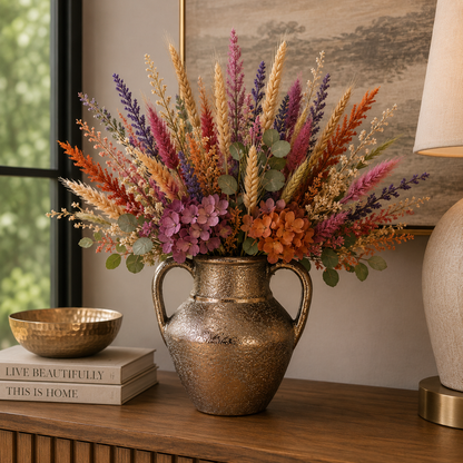 Dorli Ceramic Amphora Vase with Decorative Handles & Lava Texture