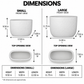 A dimension chart showing front and top views with measurements for small and large planter pot sizes on a white background.