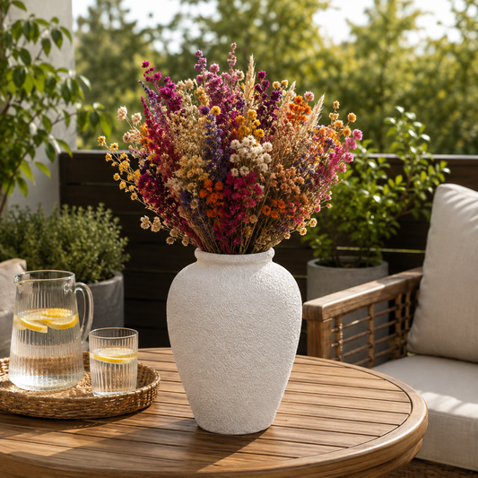 Dusti Ceramic Textured Vase with Rounded Body & Tapered Neck